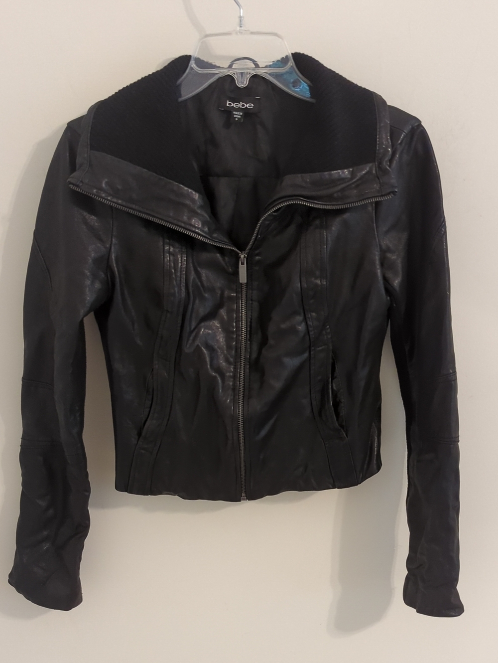 bebe Black Leather Zip-Up Moto Jacket